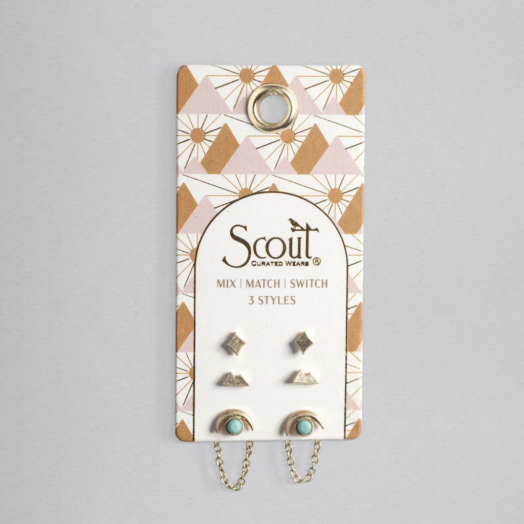 Stud Trio Ear Jacket Set - Mountain/Turquoise/Gold