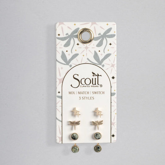 Stud Trio Ear Jacket Set - Dragonfly/African Turquoise/Gold