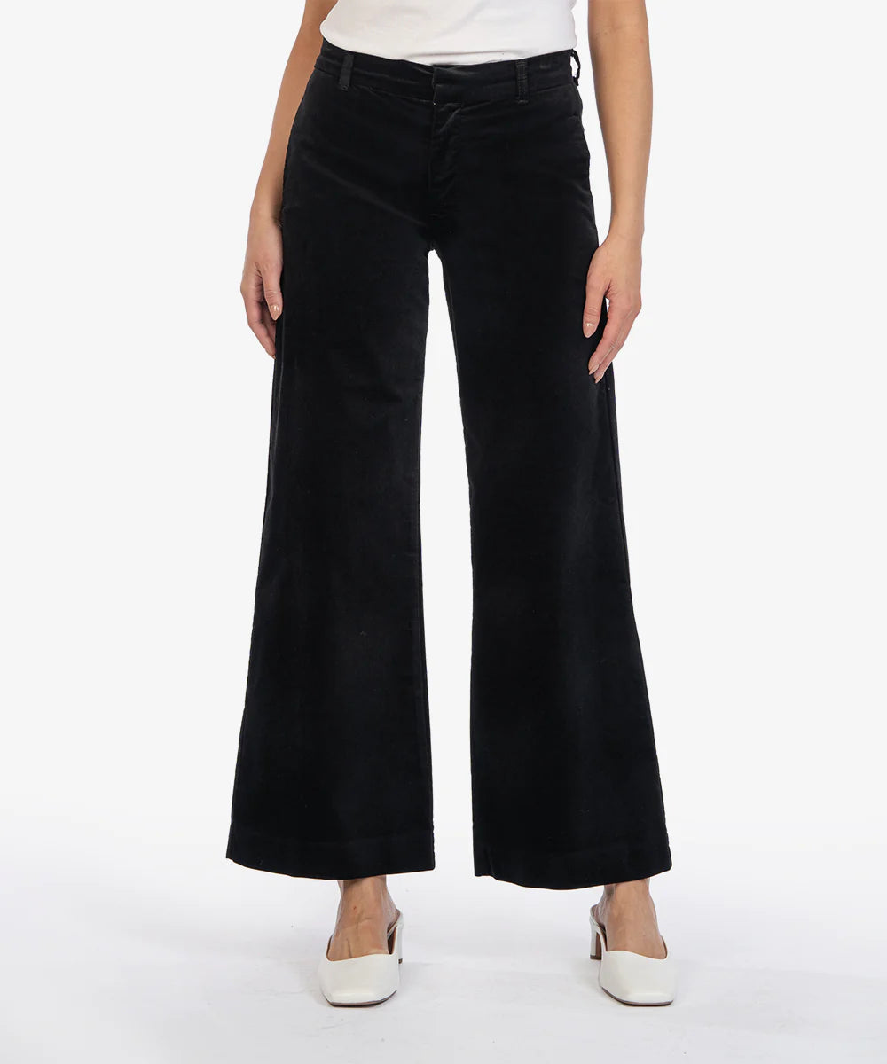 Meg Wide Leg Velveteen Trousers (Black)