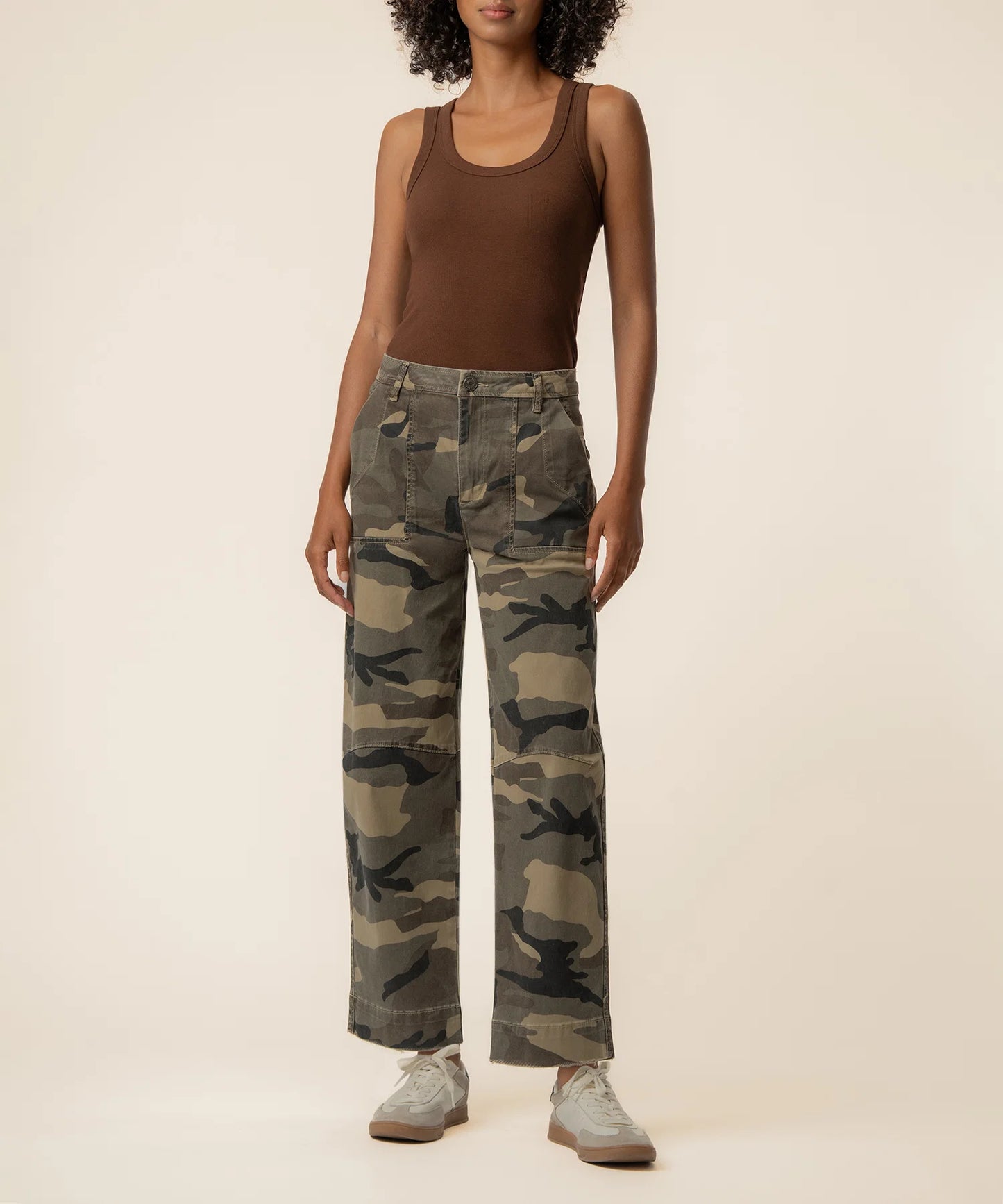Ashton Barrel Leg Jean in Olive Camo