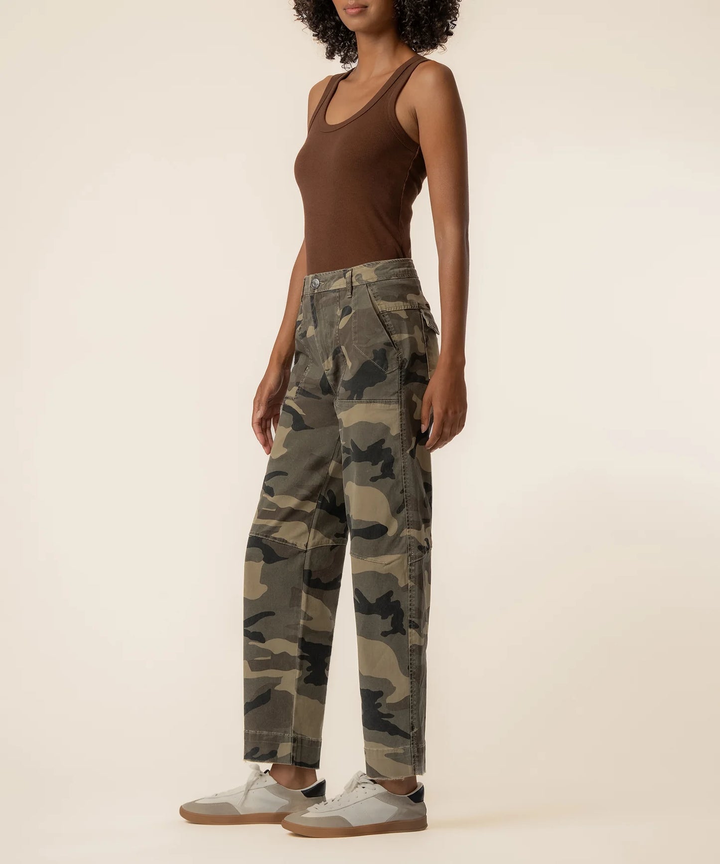 Ashton Barrel Leg Jean in Olive Camo