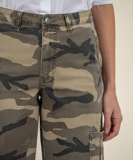 Miller High Rise Wide Leg Pant with Cargo Pockets (Olive Camo)