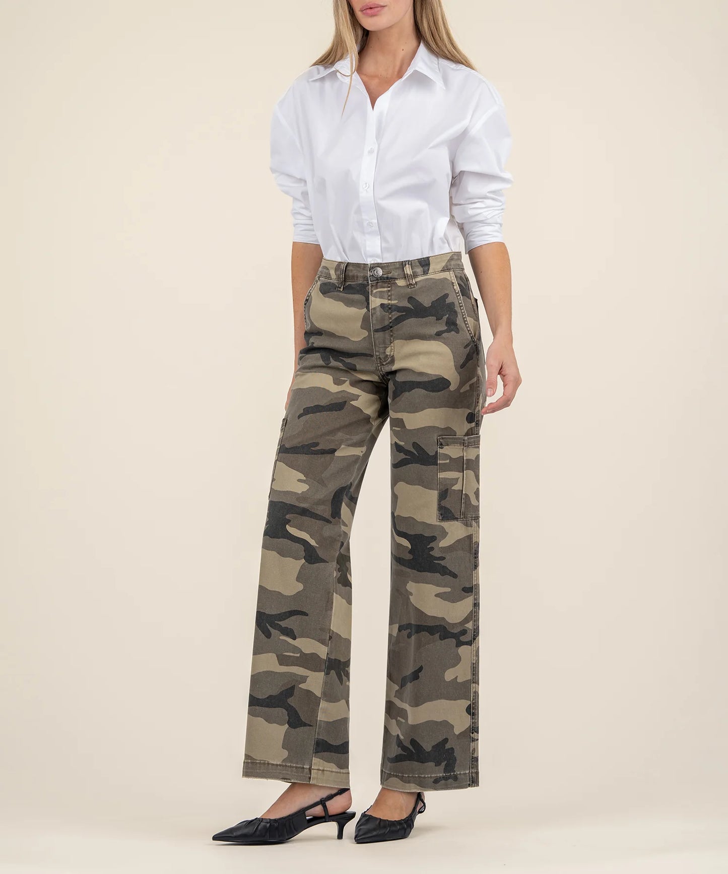 Miller High Rise Wide Leg Pant with Cargo Pockets (Olive Camo)