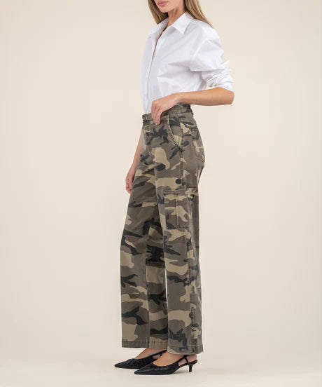 Miller High Rise Wide Leg Pant with Cargo Pockets (Olive Camo)