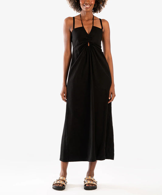 Lydia Spaghetti Strap Dress with Smoked Back (Black)