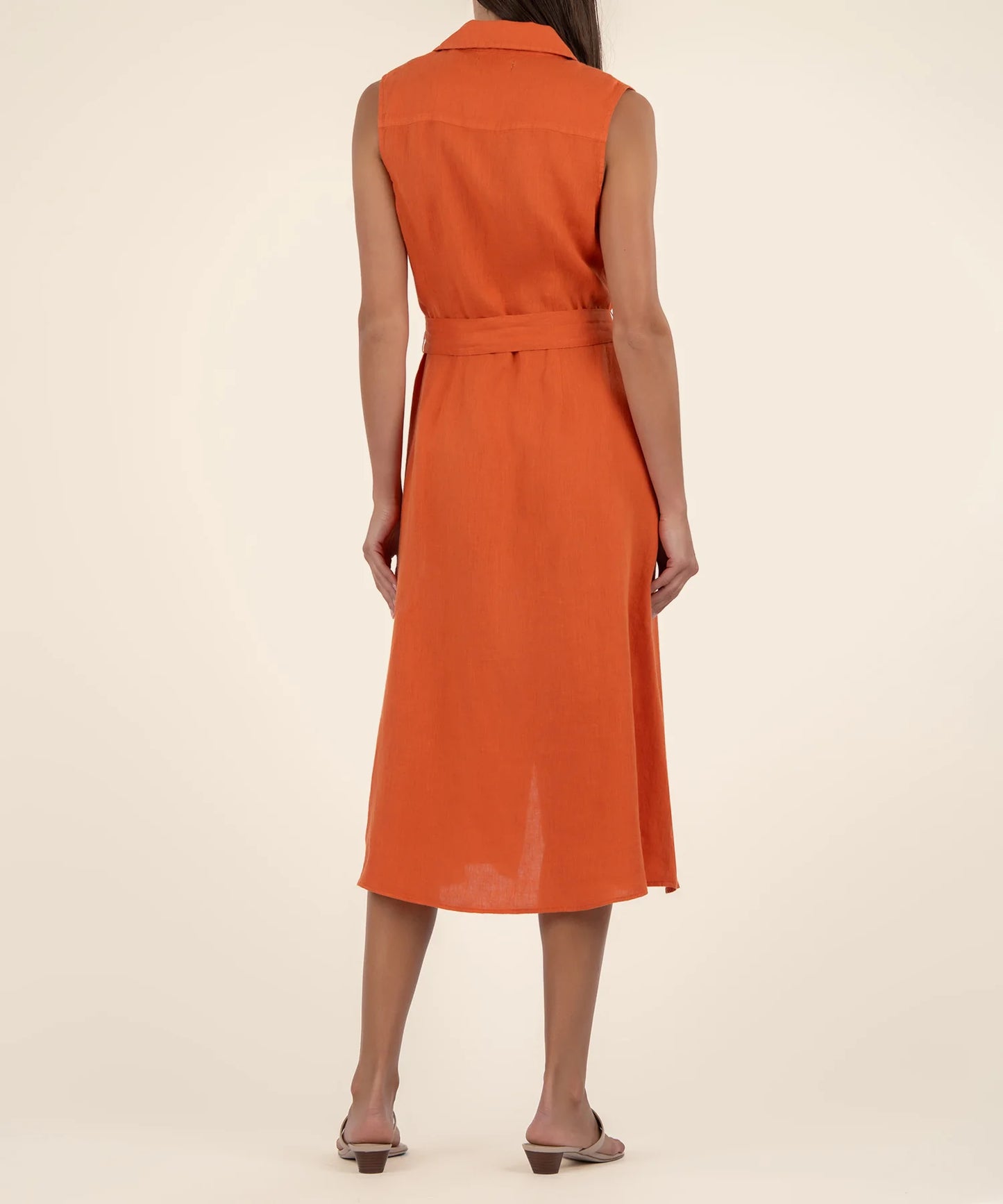 Bowie Button Done Sleeveless Dress in Orange