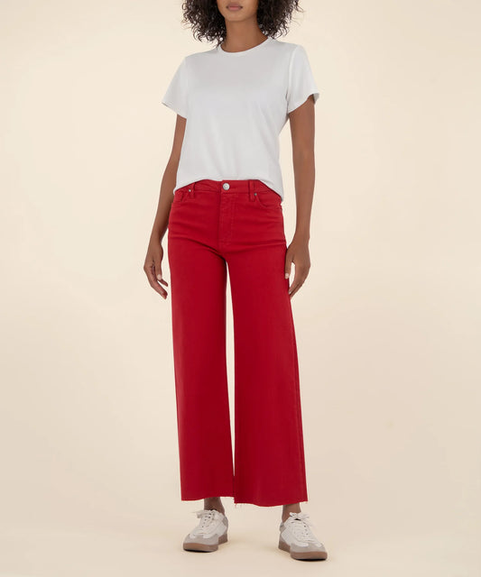 Meg High Rise Fab Ab Wide Leg Raw Hem (Ruby Red)