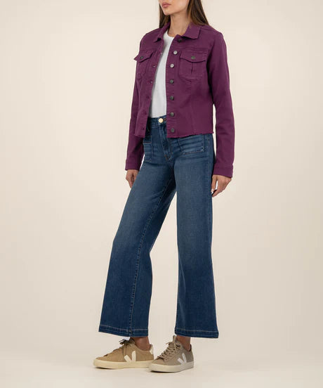 Kara Jacket with Frayed Hem in Mulberry