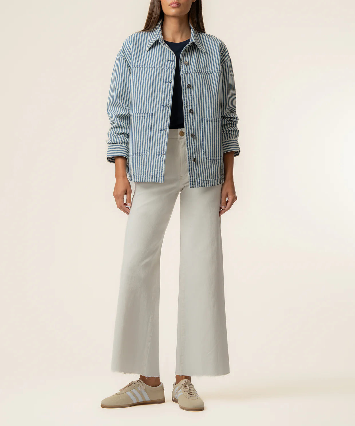Ellie Striped Denim Jacket in Indigo/White