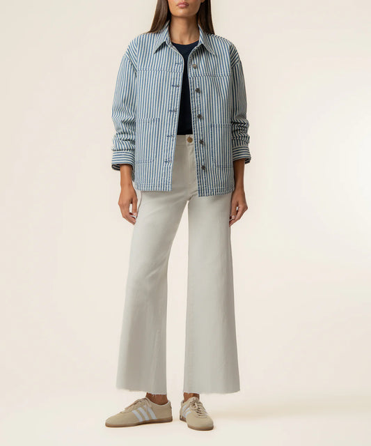Ellie Striped Denim Jacket in Indigo/White