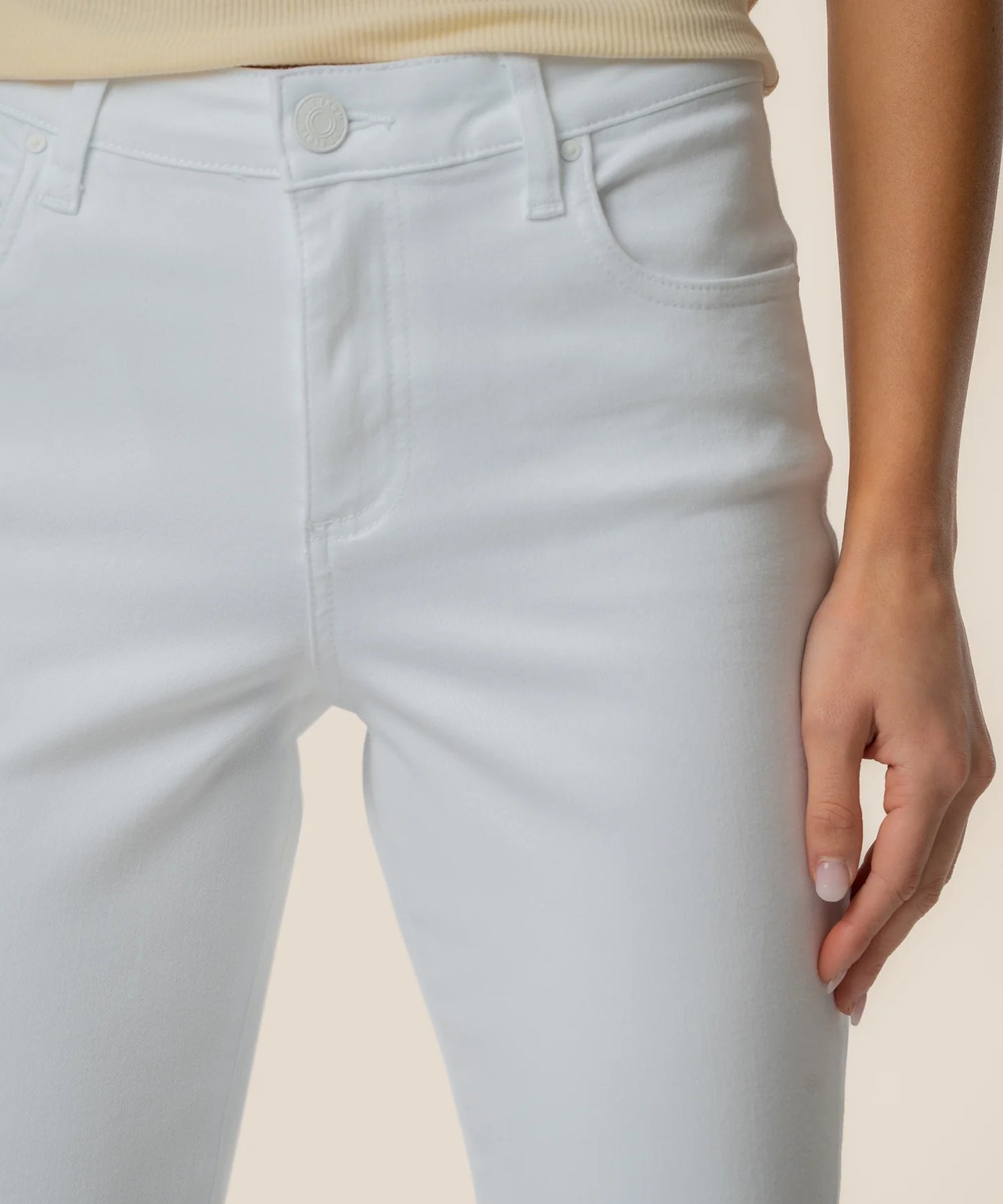 Kelsey Mid Rise Kick Flare with Wide Hem in Optic White (Long Inseam)
