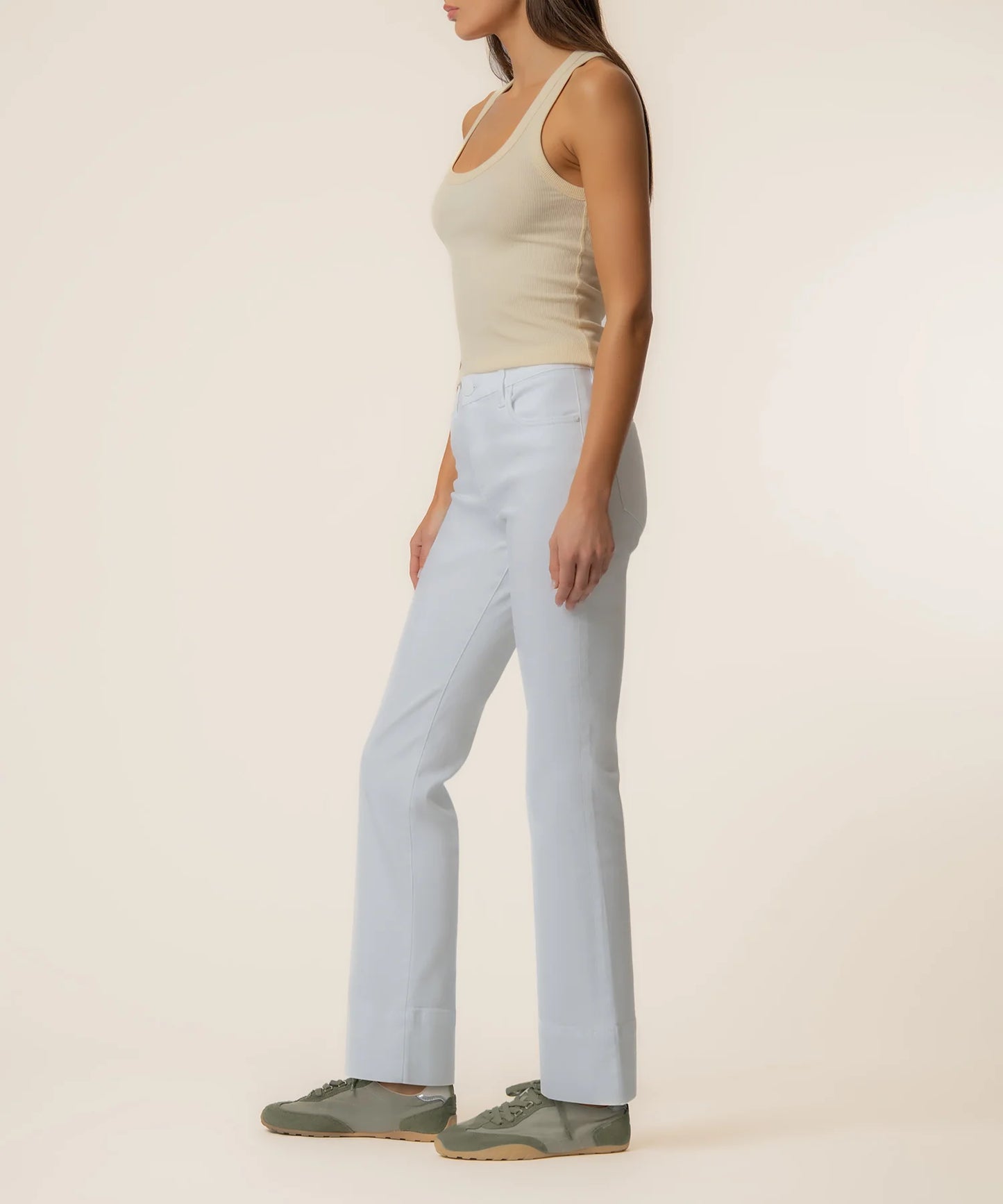 Kelsey Mid Rise Kick Flare with Wide Hem in Optic White (Long Inseam)