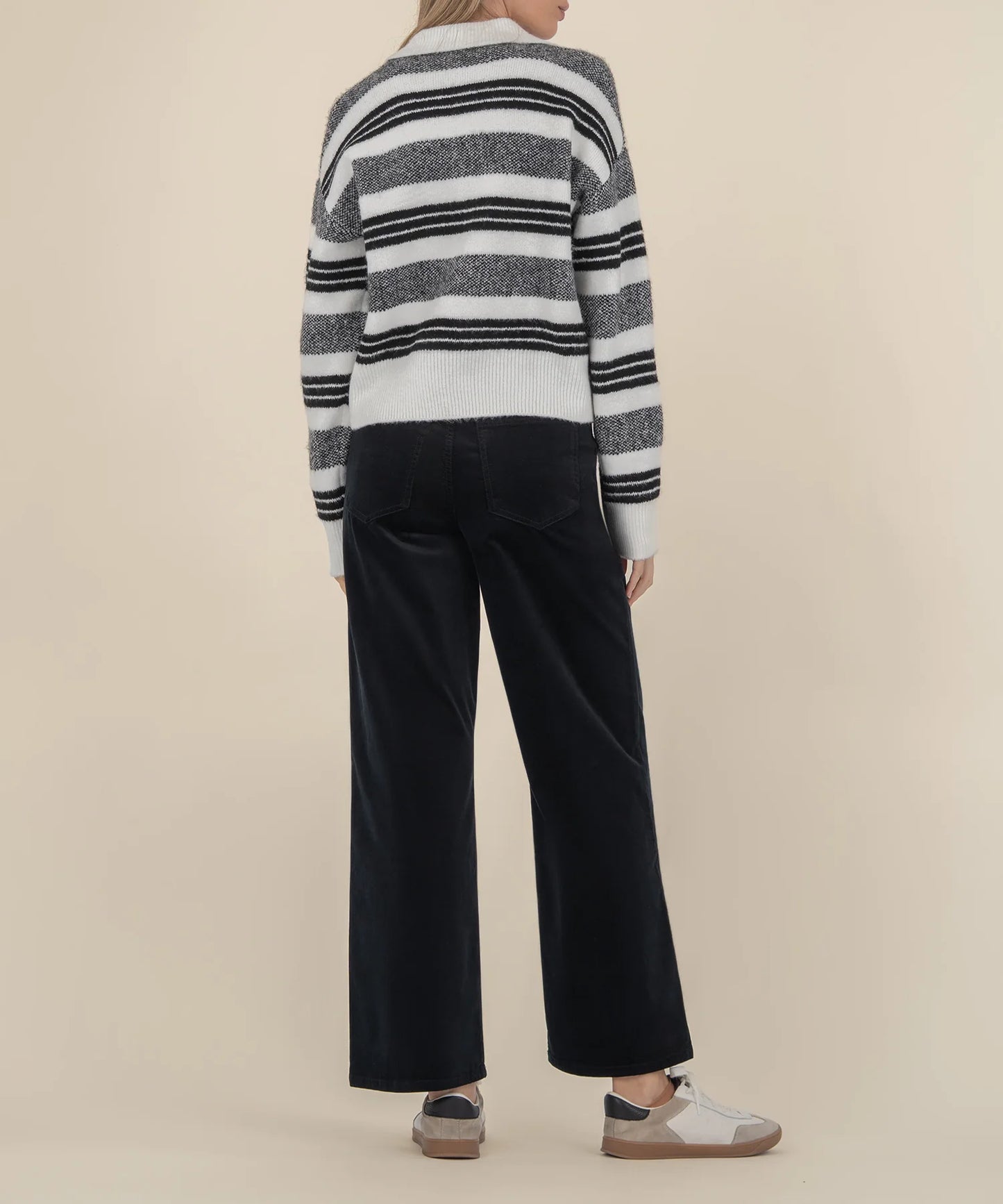 Lilia Button Front Sweater in Black Stripe