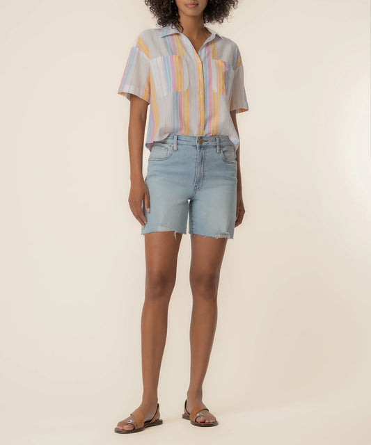 Brianna Boxy Shirt in Pink Stripe