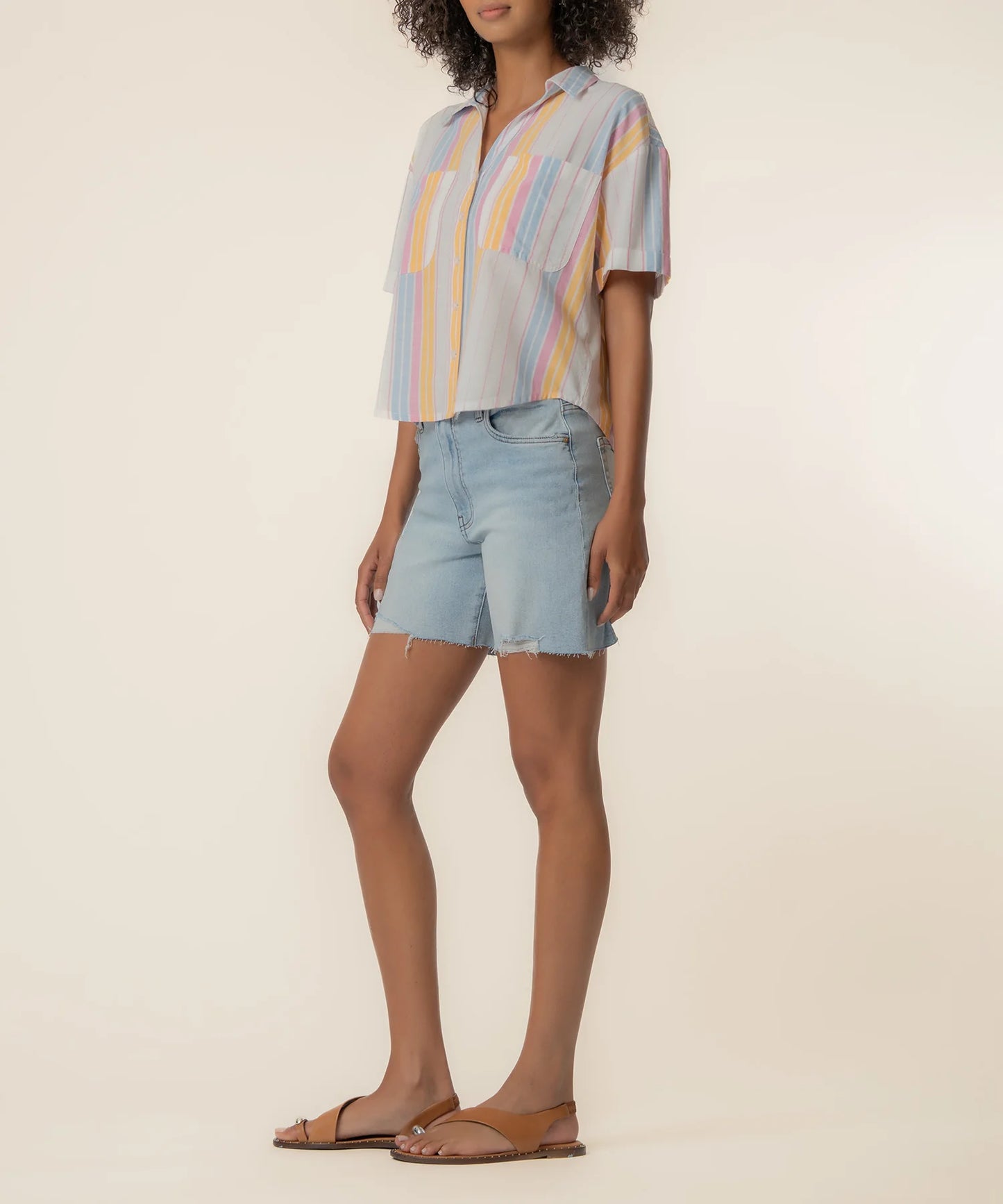 Brianna Boxy Shirt in Pink Stripe