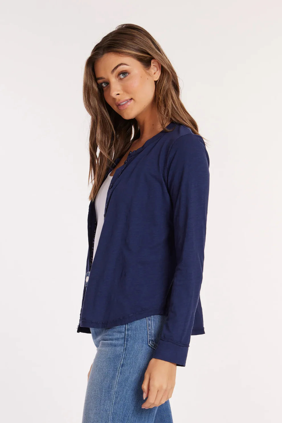 Button Up Slim Cardigan in Vibrant Navy