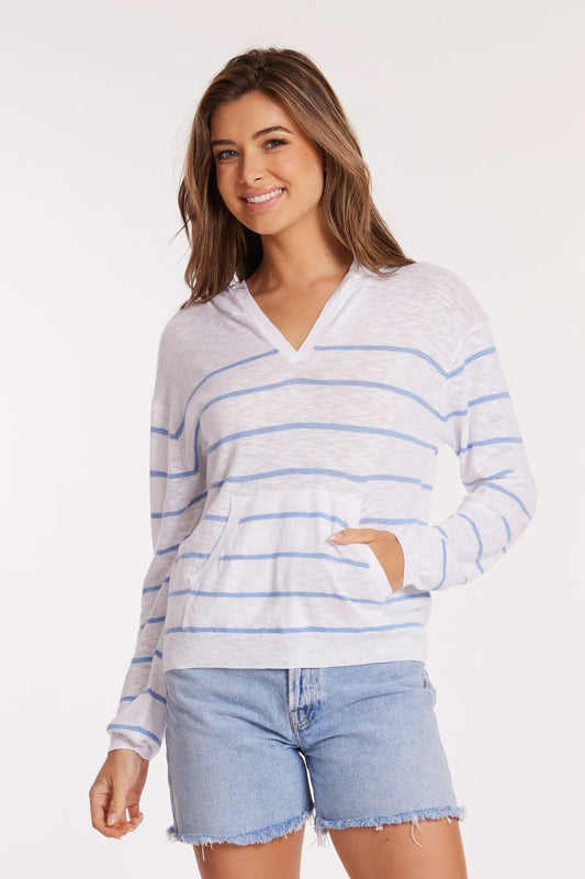 Summer Hooded Sweater in Ocean & White