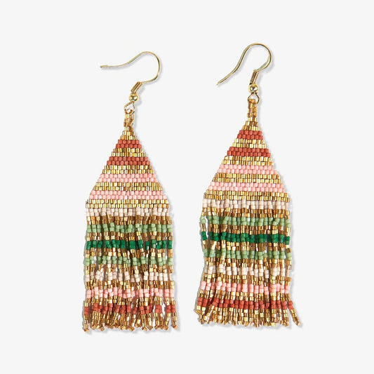 Lexie Horizontal Gold Lines Beaded Fringe Earrings Desert