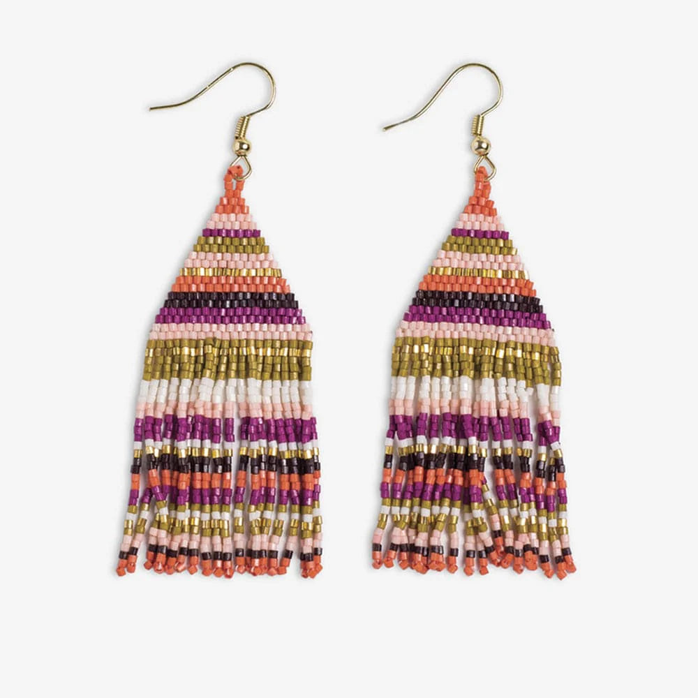 Lexie Horizontal Stripe Beaded Fringe Earrings Jaipur