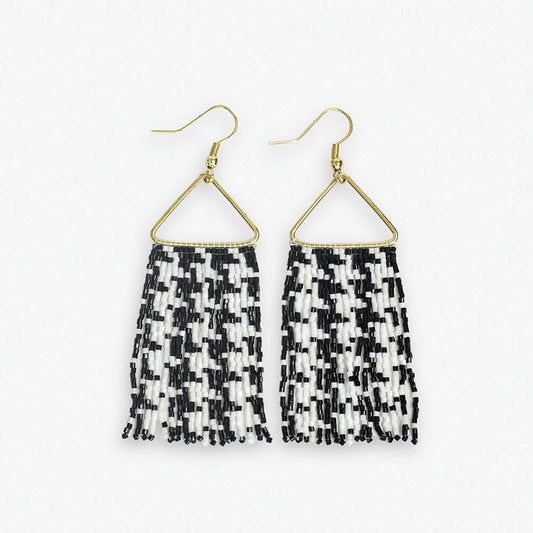 Paige Houndstooth Beaded Fringe Earrings