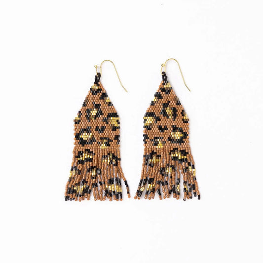 Delilah Cheetah Print Beaded Fringe Earrings