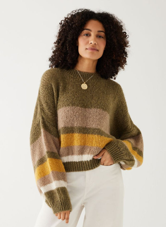 Pisa Stripe Crewneck Sweater in Olive / Gold