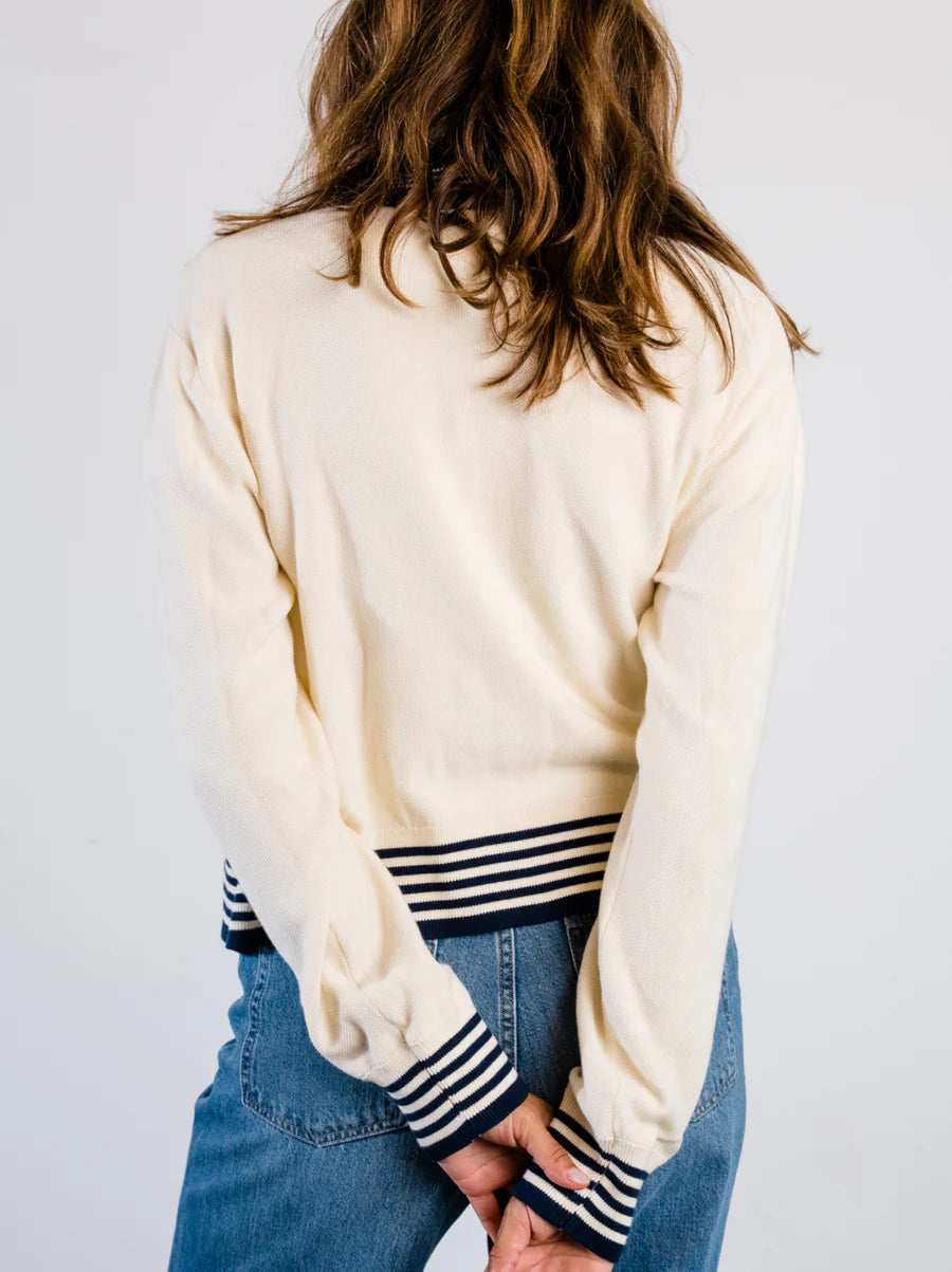 Madilyn Varsity Cardigan in Antique White & Midnight