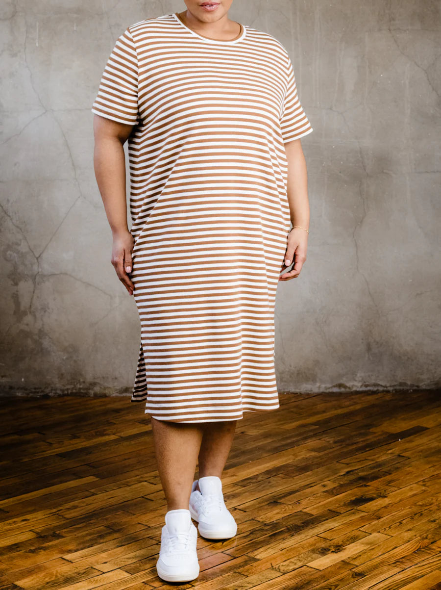 Maria Boxy Dress in Pecan Stripe