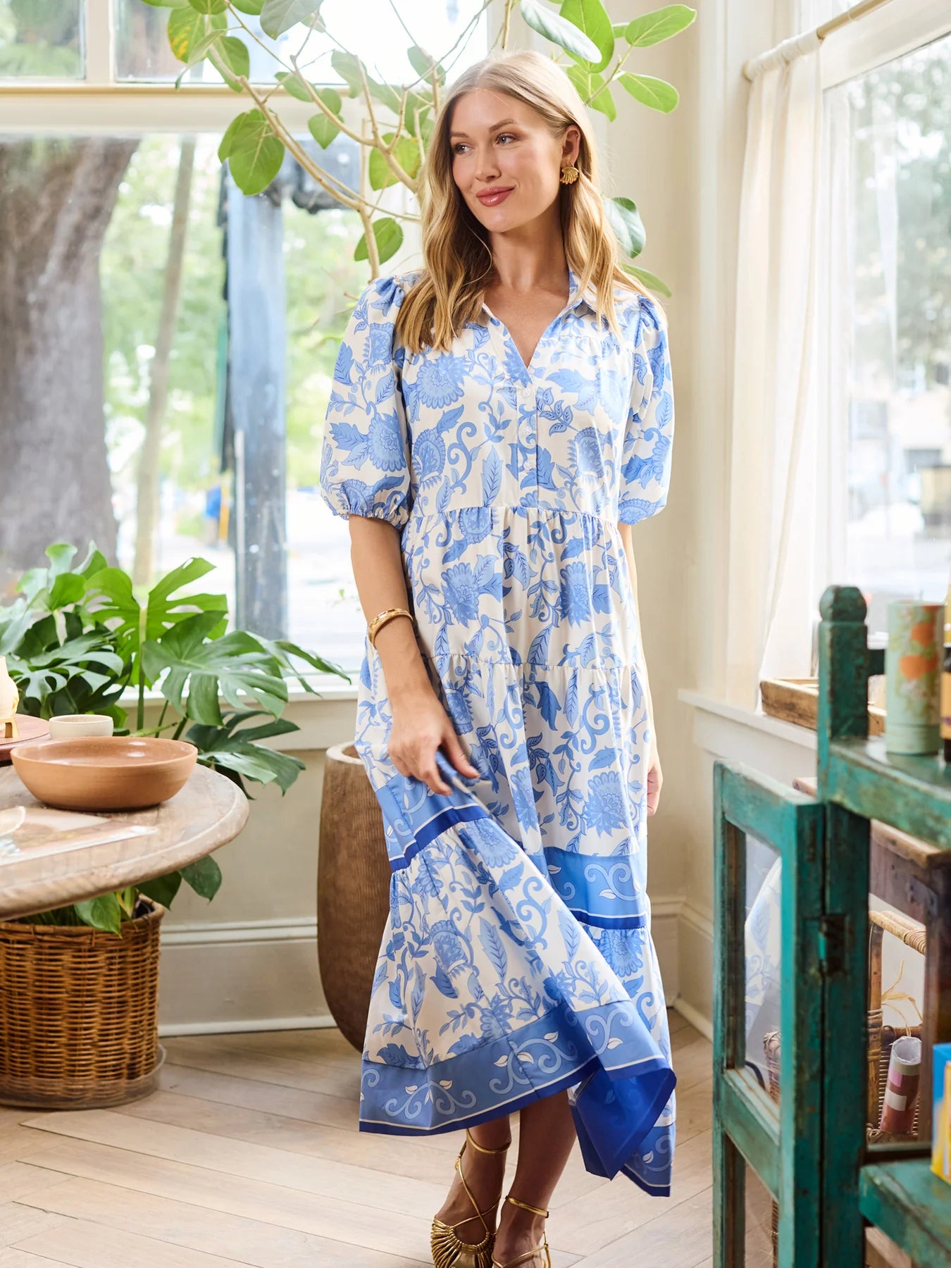 Eloise Dress in Porcelain Vines Blue