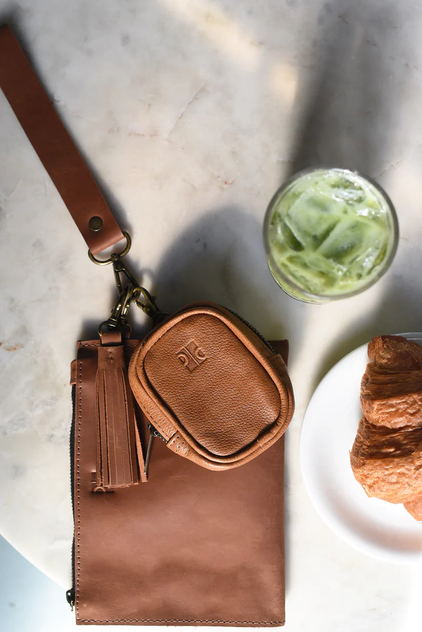 GR Pouch Charm in Pebbled Cognac