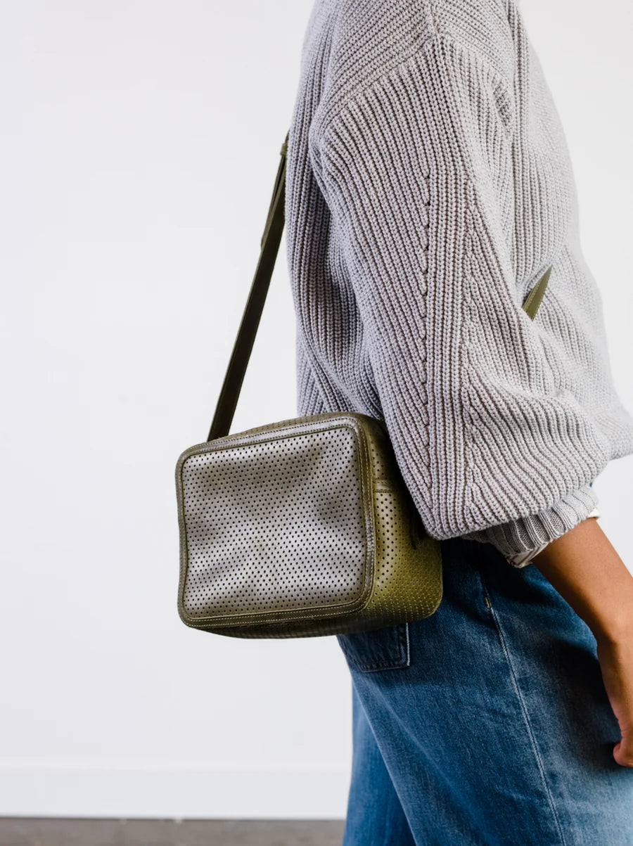 Medium Zipper Crossbody in Perforated Moss