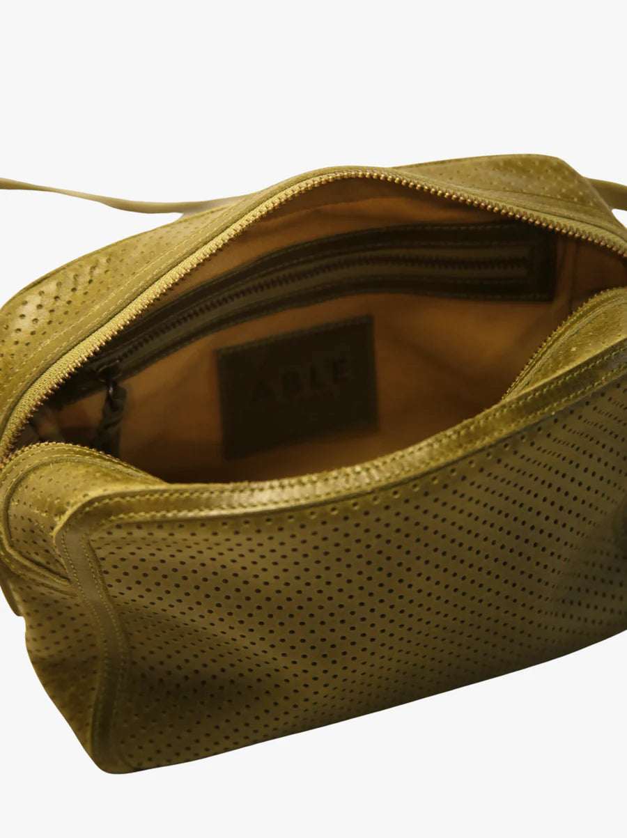 Medium Zipper Crossbody in Perforated Moss