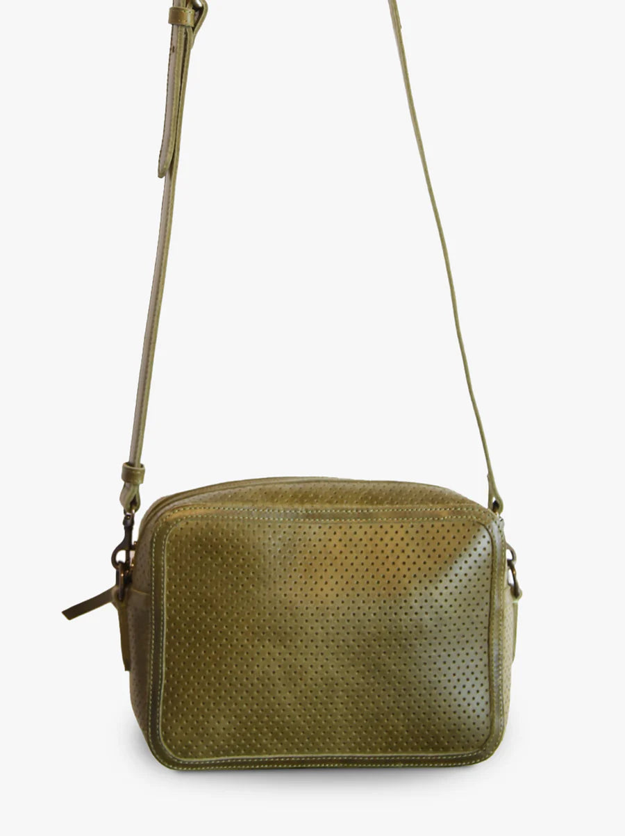 Medium Zipper Crossbody in Perforated Moss