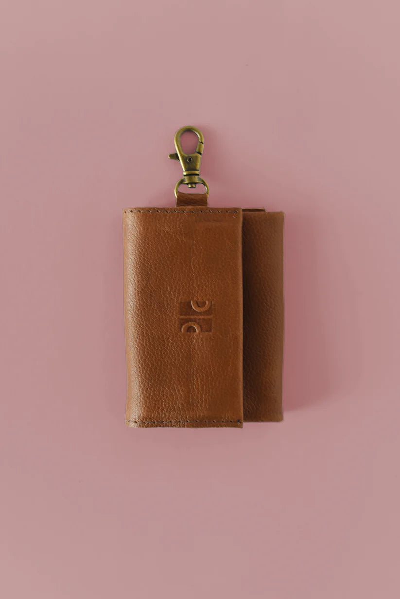 GR Mini Wallet Charm in Pebbled Cognac