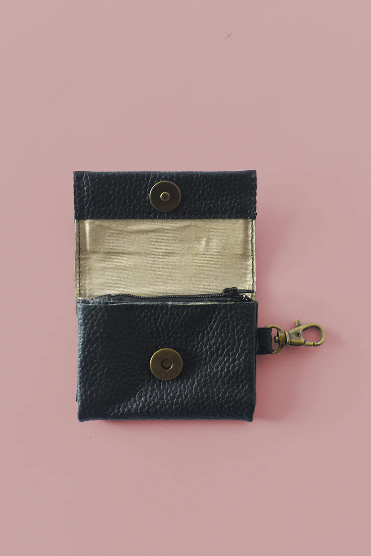 GR Mini Wallet Charm in Pebbled Black