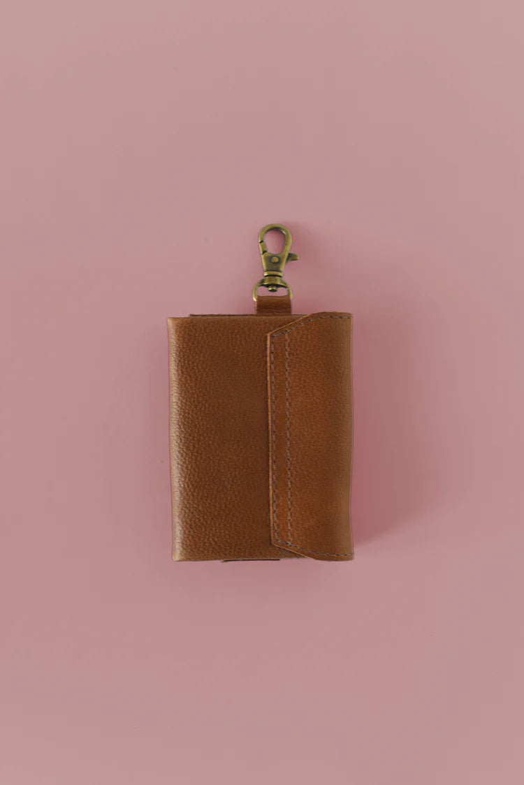 GR Mini Wallet Charm in Pebbled Cognac