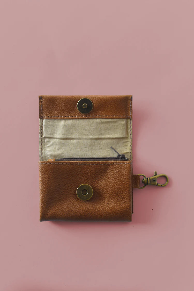 GR Mini Wallet Charm in Pebbled Cognac