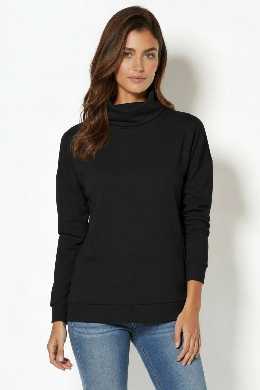 Turtleneck Easy Long Sleeve Tee in Black