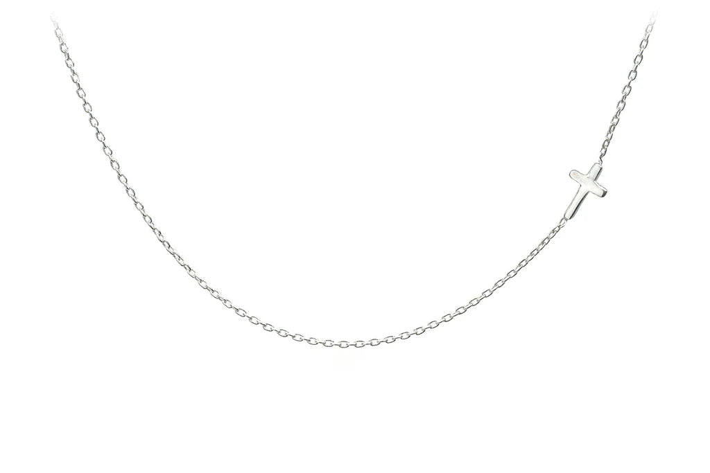 Side Cross Cable Chain Necklace in Silver