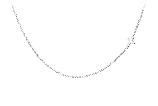 Side Cross Cable Chain Necklace in Silver