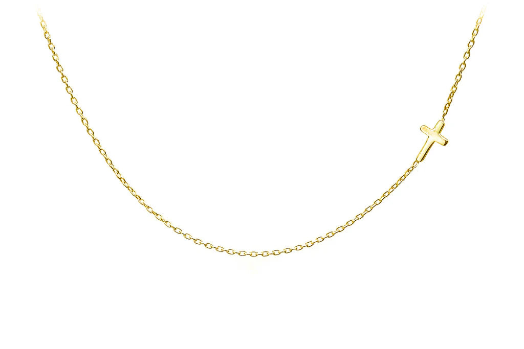 Side Cross Cable Chain Necklace in Gold