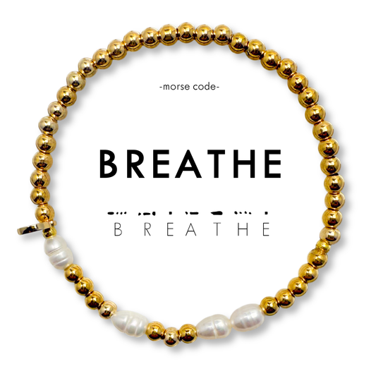 Morse Code Pearl & Gold Bracelet | BREATHE