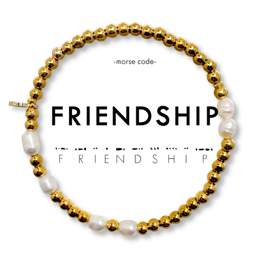 Morse Code Pearl & Gold Bracelet | FRIENDSHIP