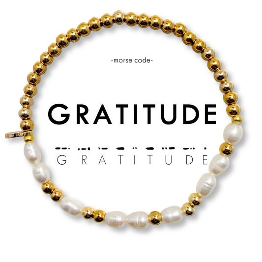 Morse Code Pearl & Gold Bracelet | GRATITUDE