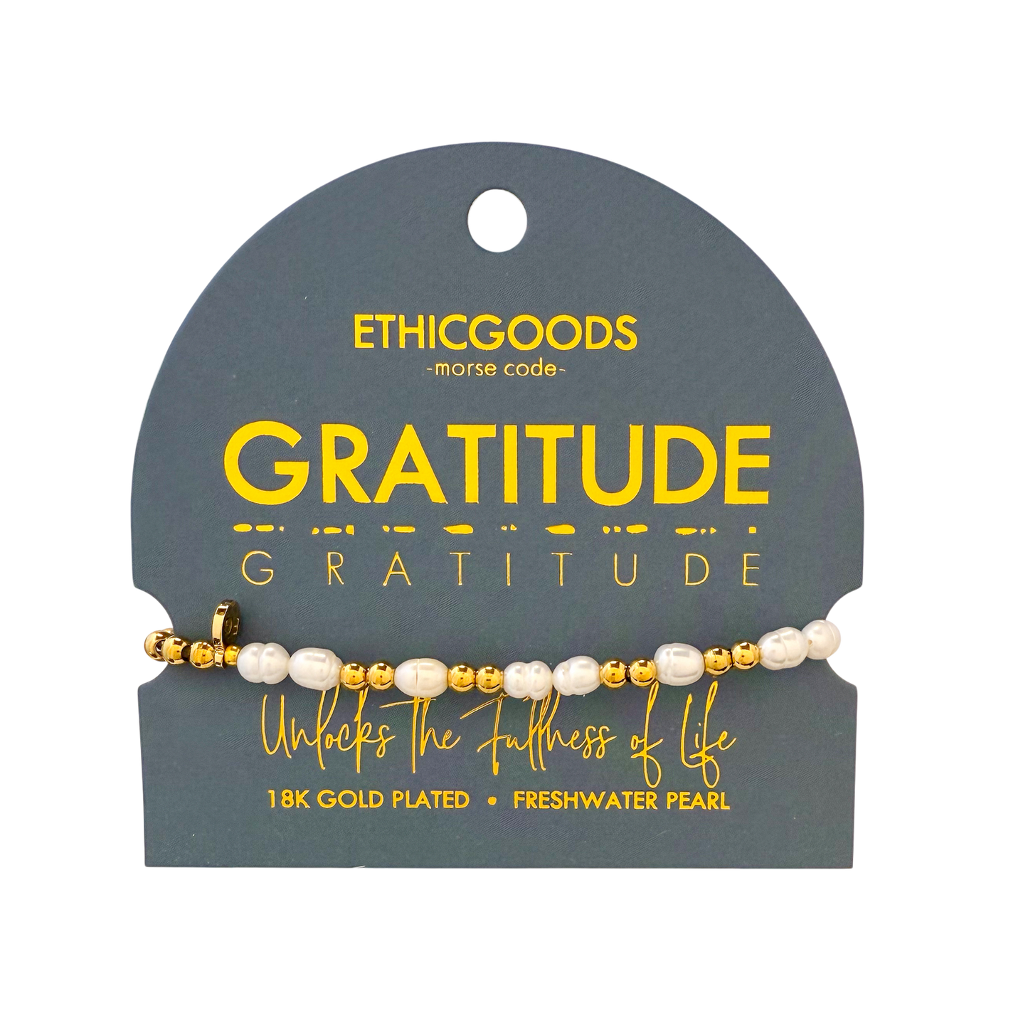 Morse Code Pearl & Gold Bracelet | GRATITUDE
