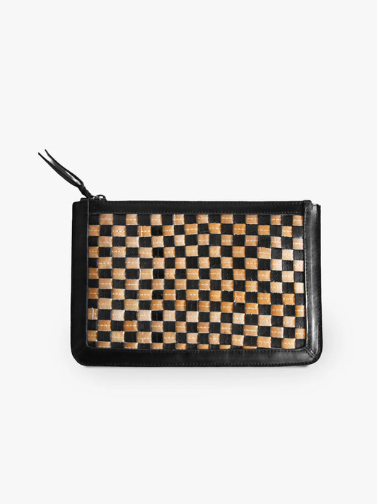 Nesmia Basketweave Clutch in Black & Tan