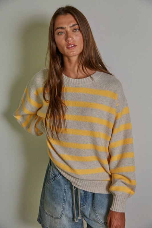 Davis Stripe Sweater in Oatmeal Orange