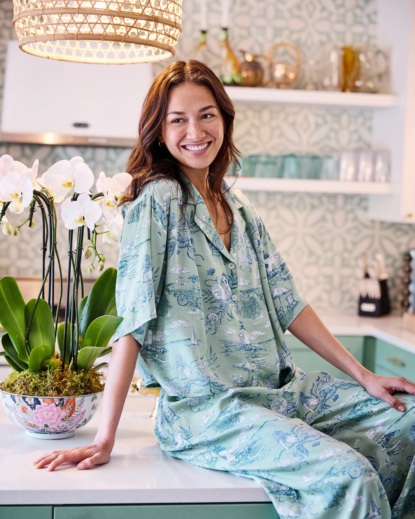 Wildest Dreams Eco Satin Pajamas in Mermaid Toile
