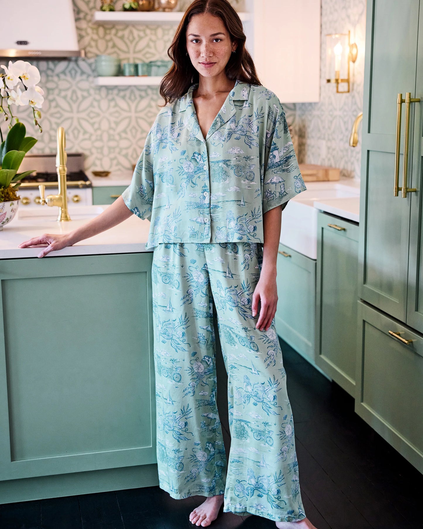 Wildest Dreams Eco Satin Pajamas in Mermaid Toile