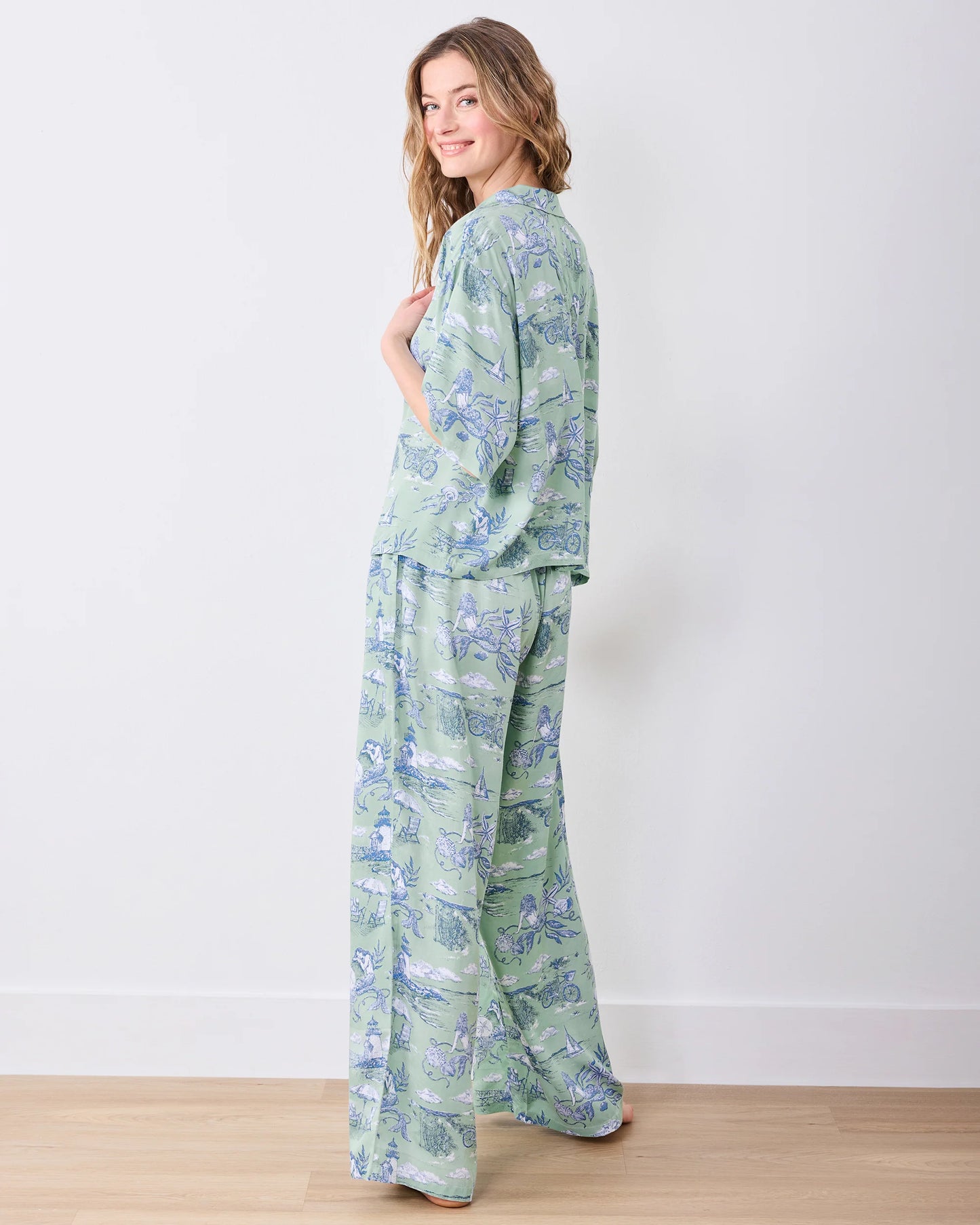 Wildest Dreams Eco Satin Pajamas in Mermaid Toile